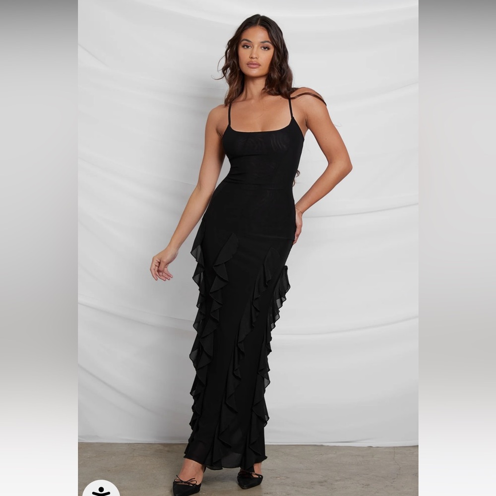 LEAU RUFFLE MESH MAXI DRESS
